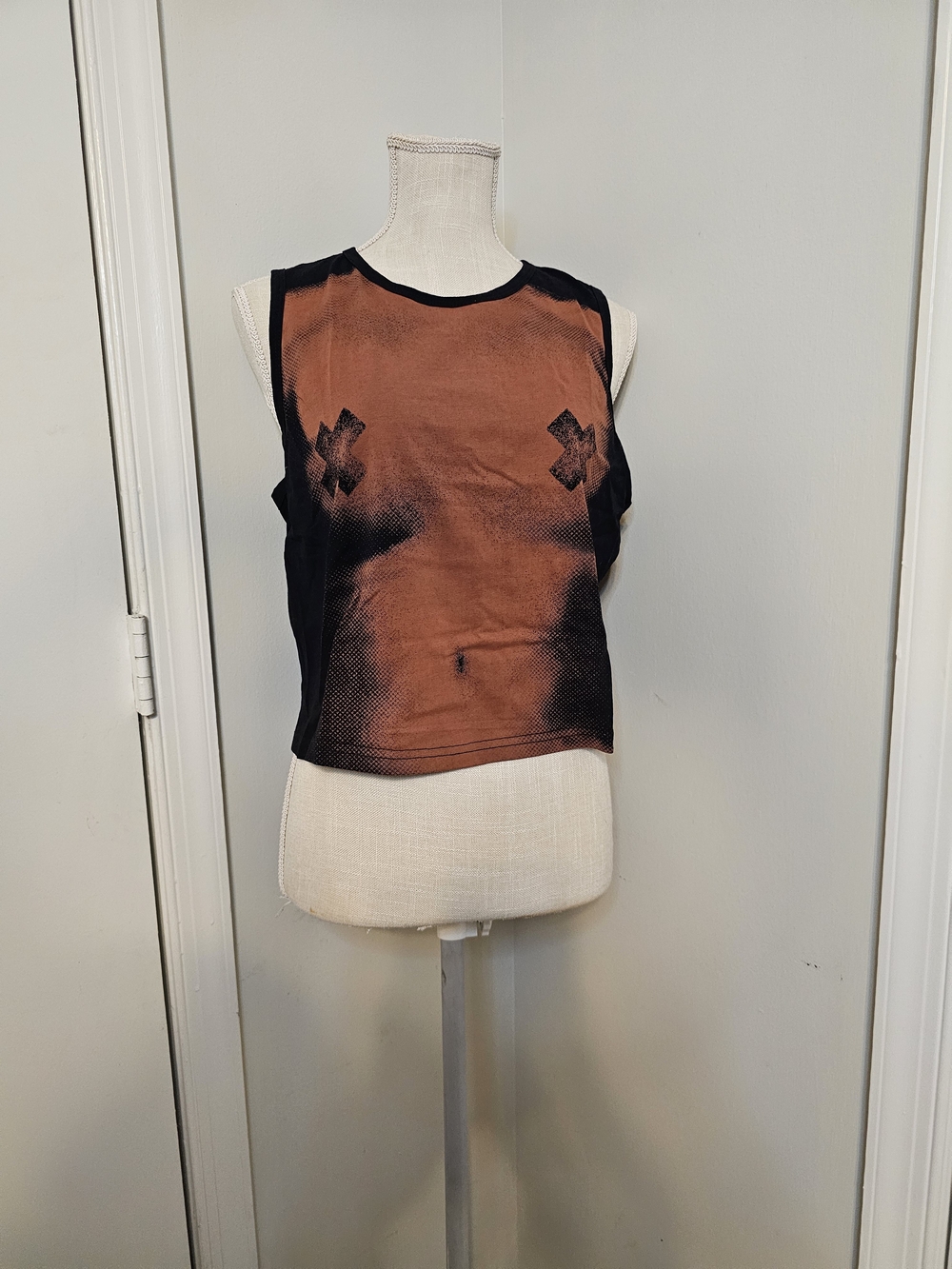 Black Cropped Tank With Body Silhouette And X Nipple Covers